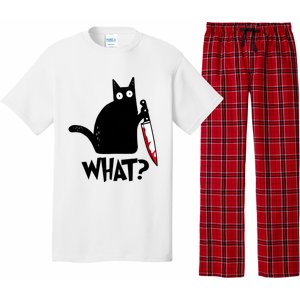 Cat What? Funny Black Cat Murderous Cat With Knife Pajama Set