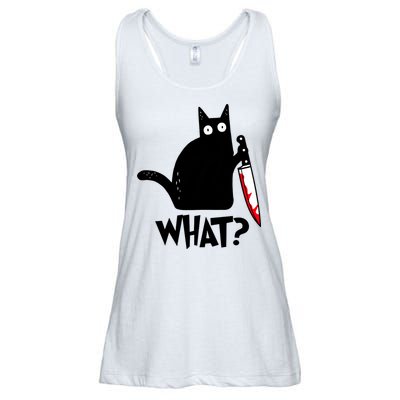 Cat What? Funny Black Cat Murderous Cat With Knife Ladies Essential Flowy Tank
