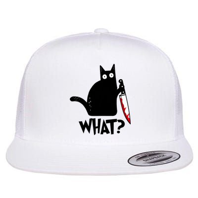 Cat What? Funny Black Cat Murderous Cat With Knife Flat Bill Trucker Hat