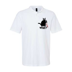 Cat What? Funny Black Cat Murderous Cat With Knife Softstyle Adult Sport Polo