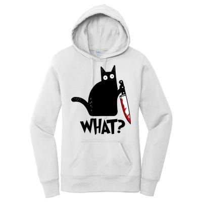 Cat What? Funny Black Cat Murderous Cat With Knife Women's Pullover Hoodie
