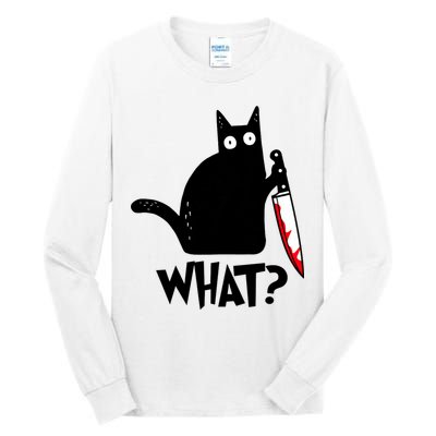 Cat What? Funny Black Cat Murderous Cat With Knife Tall Long Sleeve T-Shirt