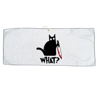 Cat What? Funny Black Cat Murderous Cat With Knife Large Microfiber Waffle Golf Towel
