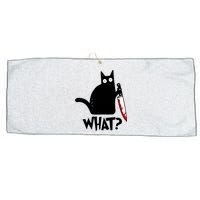 Cat What? Funny Black Cat Murderous Cat With Knife Large Microfiber Waffle Golf Towel
