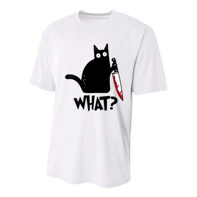 Cat What? Funny Black Cat Murderous Cat With Knife Youth Performance Sprint T-Shirt