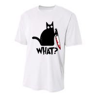 Cat What? Funny Black Cat Murderous Cat With Knife Youth Performance Sprint T-Shirt