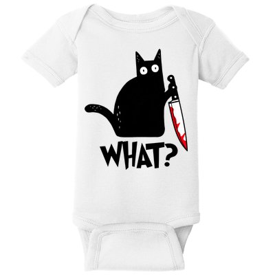 Cat What? Funny Black Cat Murderous Cat With Knife Baby Bodysuit