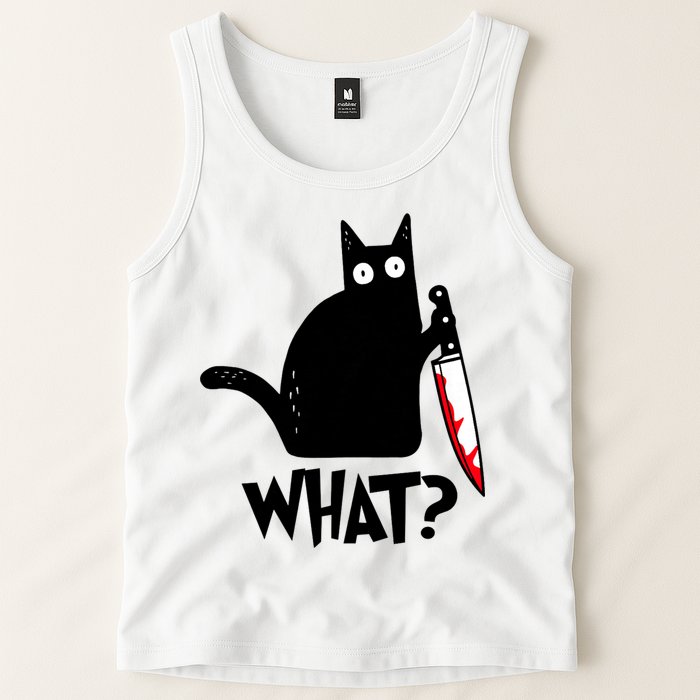Cat What? Funny Black Cat Murderous Cat With Knife Tank Top