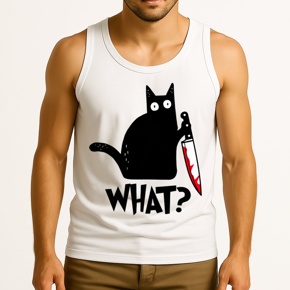 Cat What? Funny Black Cat Murderous Cat With Knife Tank Top