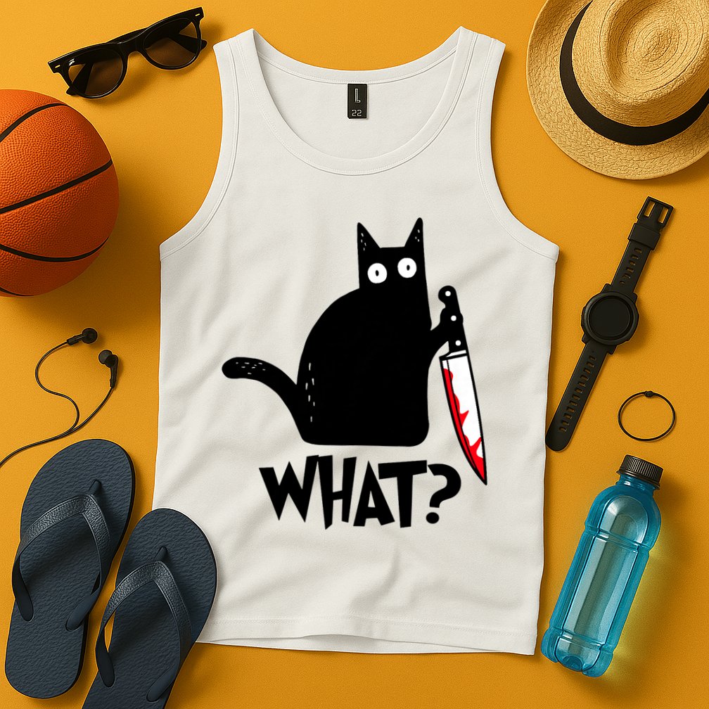 Cat What? Funny Black Cat Murderous Cat With Knife Tank Top