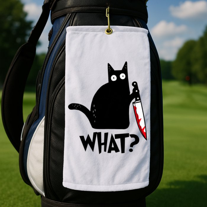 Cat What? Funny Black Cat Murderous Cat With Knife Golf Towel