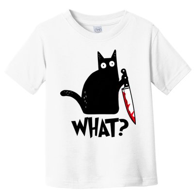Cat What? Funny Black Cat Murderous Cat With Knife Toddler T-Shirt