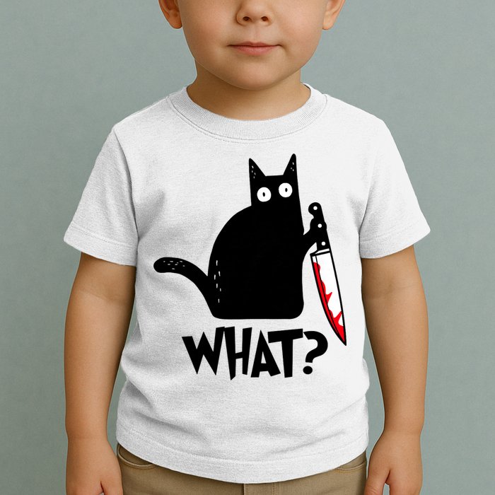 Cat What? Funny Black Cat Murderous Cat With Knife Toddler T-Shirt