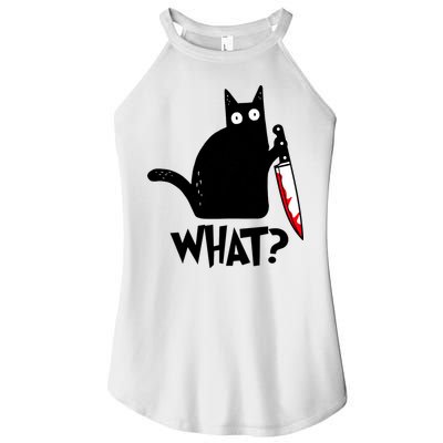 Cat What? Funny Black Cat Murderous Cat With Knife Women's Perfect Tri Rocker Tank