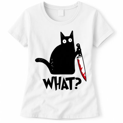 Cat What? Funny Black Cat Murderous Cat With Knife Womens T-Shirt