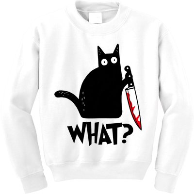 Cat What? Funny Black Cat Murderous Cat With Knife Kids Sweatshirt