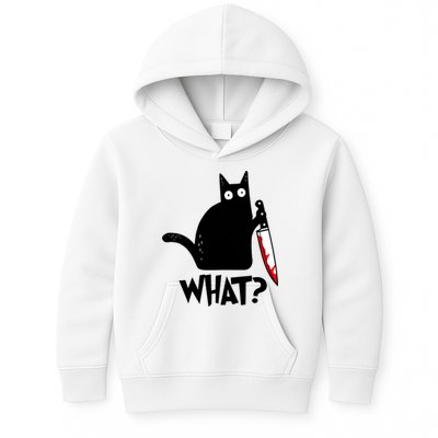 Cat What? Funny Black Cat Murderous Cat With Knife Kids Hoodie