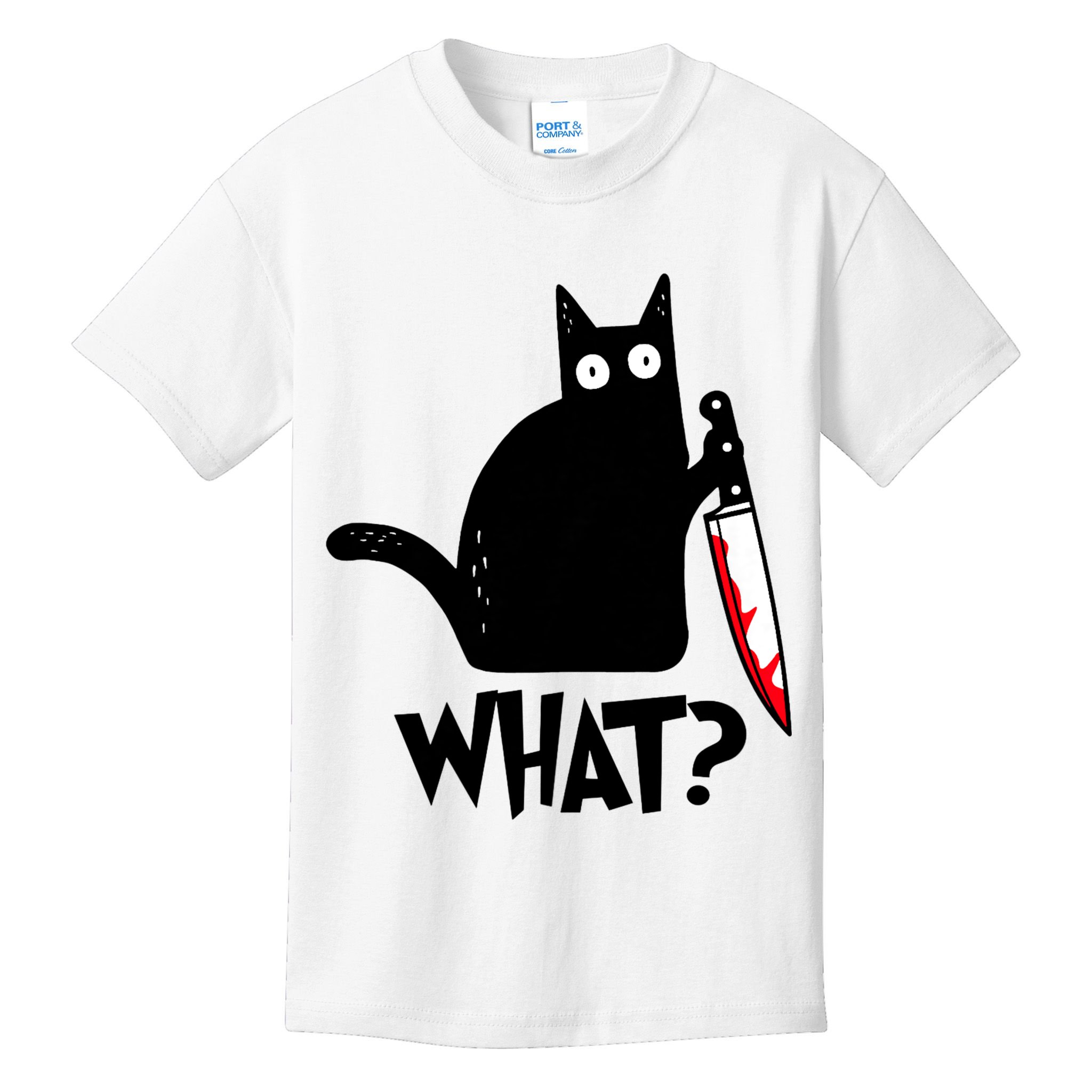 Cat What? Funny Black Cat Murderous Cat With Knife Kids T-Shirt