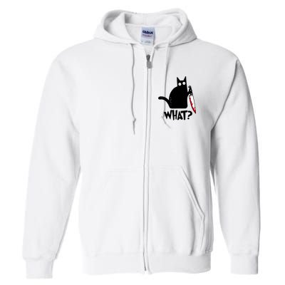 Cat What? Funny Black Cat Murderous Cat With Knife Full Zip Hoodie