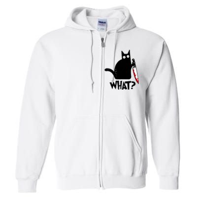 Cat What? Funny Black Cat Murderous Cat With Knife Full Zip Hoodie