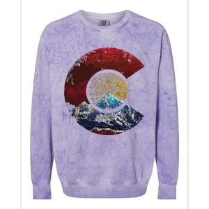 Colorado With Flag Themed Mountain Colorblast Crewneck Sweatshirt