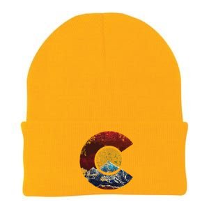 Colorado With Flag Themed Mountain Knit Cap Winter Beanie