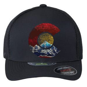 Colorado With Flag Themed Mountain Flexfit Unipanel Trucker Cap