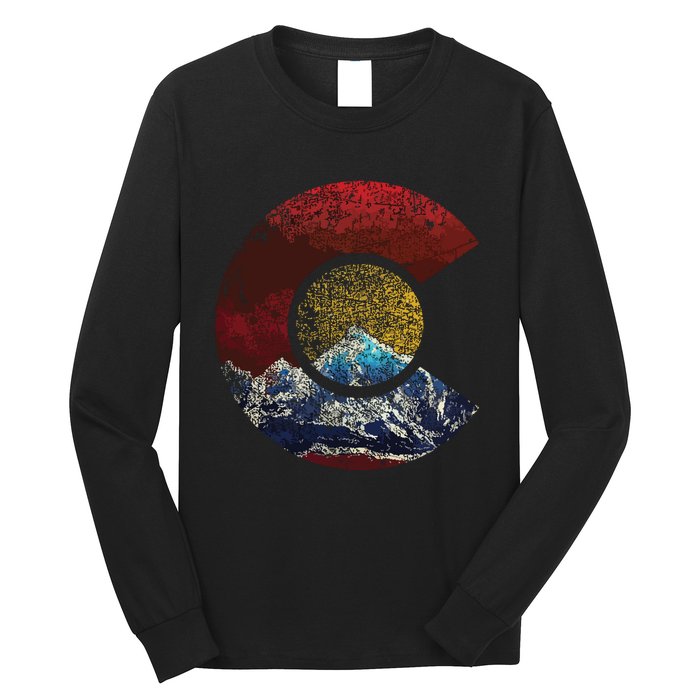 Colorado With Flag Themed Mountain Long Sleeve Shirt