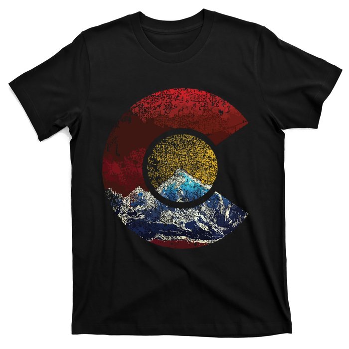 Colorado With Flag Themed Mountain T-Shirt