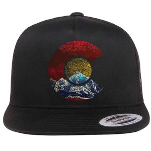 Colorado With Flag Themed Mountain Flat Bill Trucker Hat