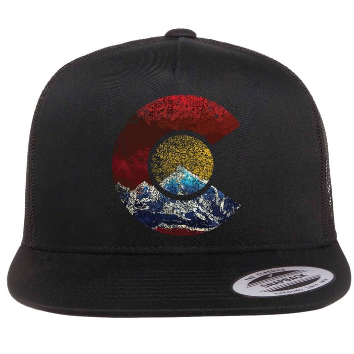 Colorado With Flag Themed Mountain Flat Bill Trucker Hat