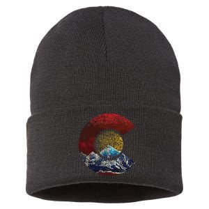 Colorado With Flag Themed Mountain Sustainable Knit Beanie