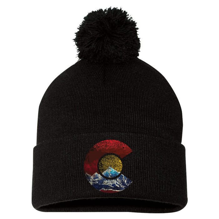 Colorado With Flag Themed Mountain Pom Pom 12in Knit Beanie