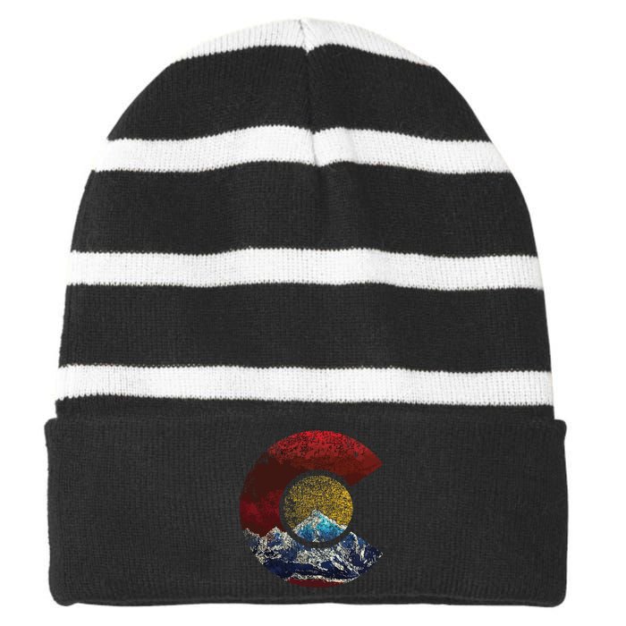 Colorado With Flag Themed Mountain Striped Beanie with Solid Band