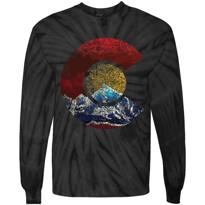 Colorado With Flag Themed Mountain Tie-Dye Long Sleeve Shirt