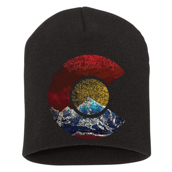 Colorado With Flag Themed Mountain Short Acrylic Beanie