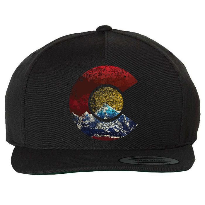 Colorado With Flag Themed Mountain Wool Snapback Cap