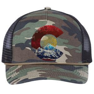 Colorado With Flag Themed Mountain Retro Rope Trucker Hat Cap