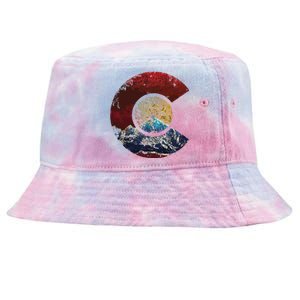 Colorado With Flag Themed Mountain Tie-Dyed Bucket Hat