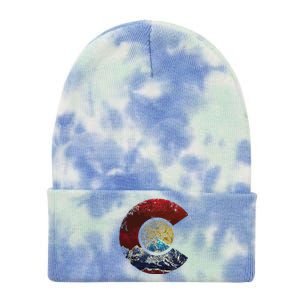 Colorado With Flag Themed Mountain Tie Dye 12in Knit Beanie