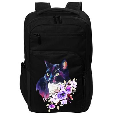 Cat With Flowers Watercolor Look Gift Impact Tech Backpack