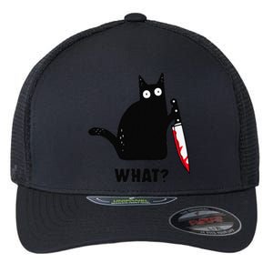 Cat What Funny Black Cat  Murderous Cat With Knife (1) Flexfit Unipanel Trucker Cap