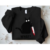 Cat What Funny Black Cat  Murderous Cat With Knife (1) Sweatshirt