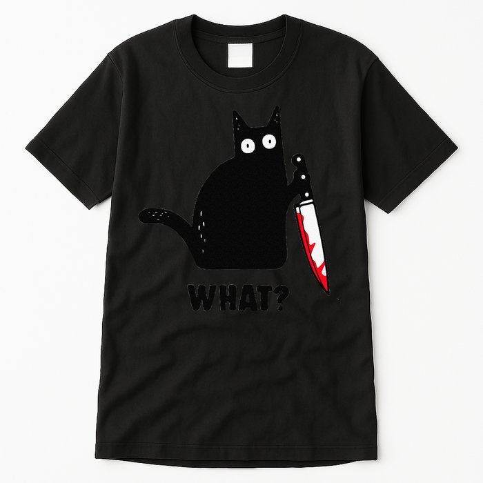 Cat What Funny Black Cat  Murderous Cat With Knife (1) Tall T-Shirt