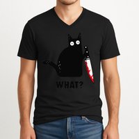 Cat What Funny Black Cat  Murderous Cat With Knife (1) V-Neck T-Shirt