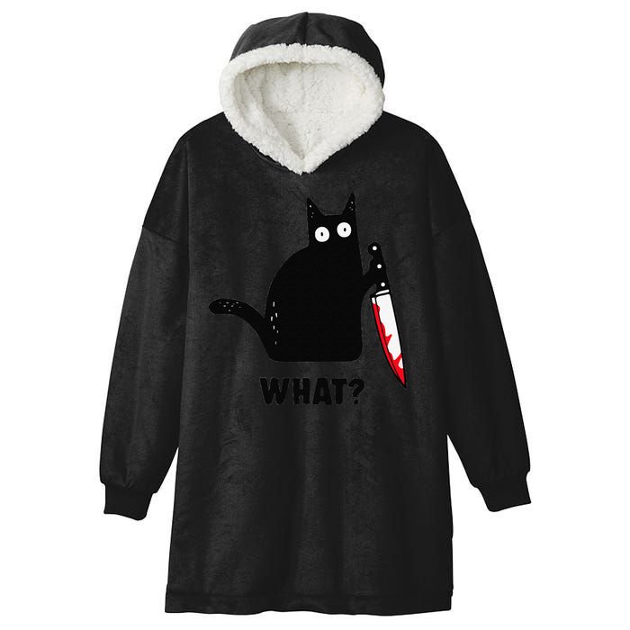 Cat What Funny Black Cat  Murderous Cat With Knife (1) Hooded Wearable Blanket
