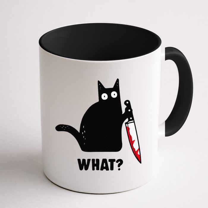 Cat What Funny Black Cat  Murderous Cat With Knife (1) Mug