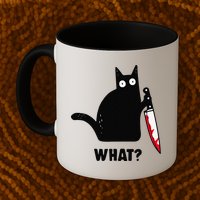 Cat What Funny Black Cat  Murderous Cat With Knife (1) Mug