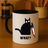 Cat What Funny Black Cat  Murderous Cat With Knife (1) Mug