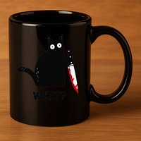 Cat What Funny Black Cat  Murderous Cat With Knife (1) 11oz C Handle Ceramic Mug